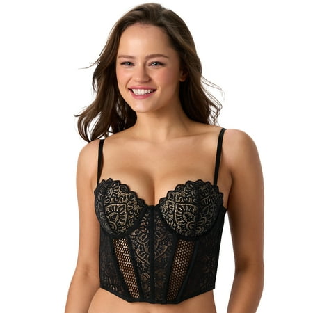 Adored by Adore Me Lace and Mesh Push Up Dalia Bustier, Sizes 38C-40DD