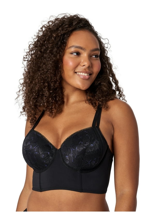 Micro and Lace Lightly Lined Evalynn Longline Bra, Sizes 34B-40DD