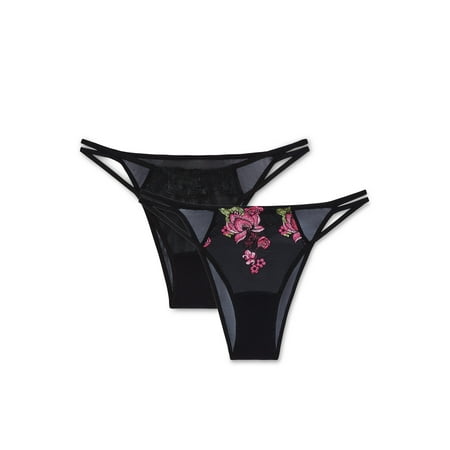 Adored by Adore Me Women’s Jamilla Mesh with Embroidery Brazilian Underwear, 2-Pack, Sizes S-XXXL