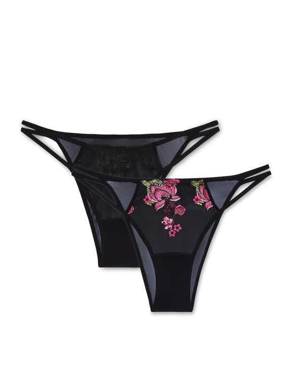 Women’s Jamilla Mesh with Embroidery Brazilian Underwear, 2-Pack, Sizes S-XXXL