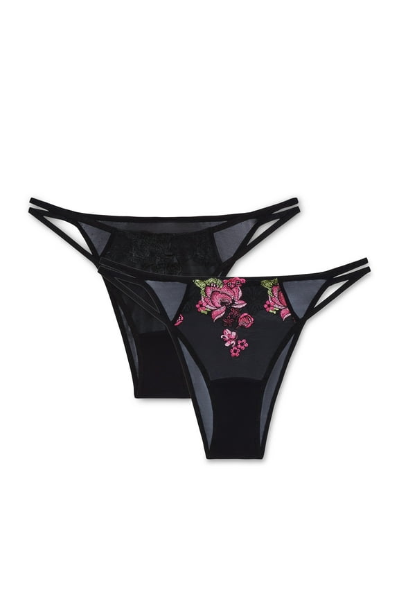 Women’s Jamilla Mesh with Embroidery Brazilian Underwear, 2-Pack, Sizes S-XXXL