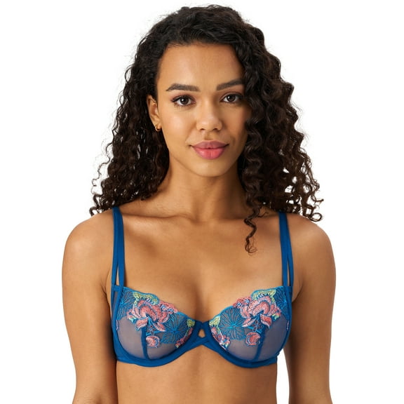 Adored by Adore Me Women’s Jamilla Unlined Underwire Mesh Embroidery Bra, Sizes up 40DD