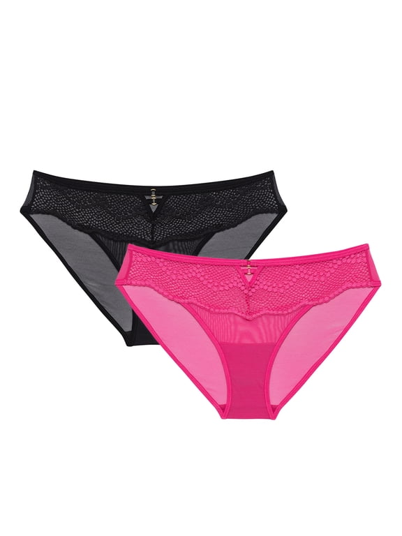 Women’s Morgan Lace and Mesh Bikini Underwear, 2-Pack, Sizes up to XXXL