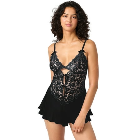 Adored by Adore Me Women's Ophelia Lace and Mesh Romper, Sizes S-3X