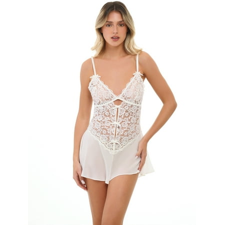 Adored by Adore Me Women's Ophelia Lace and Mesh Romper, Sizes S-3X