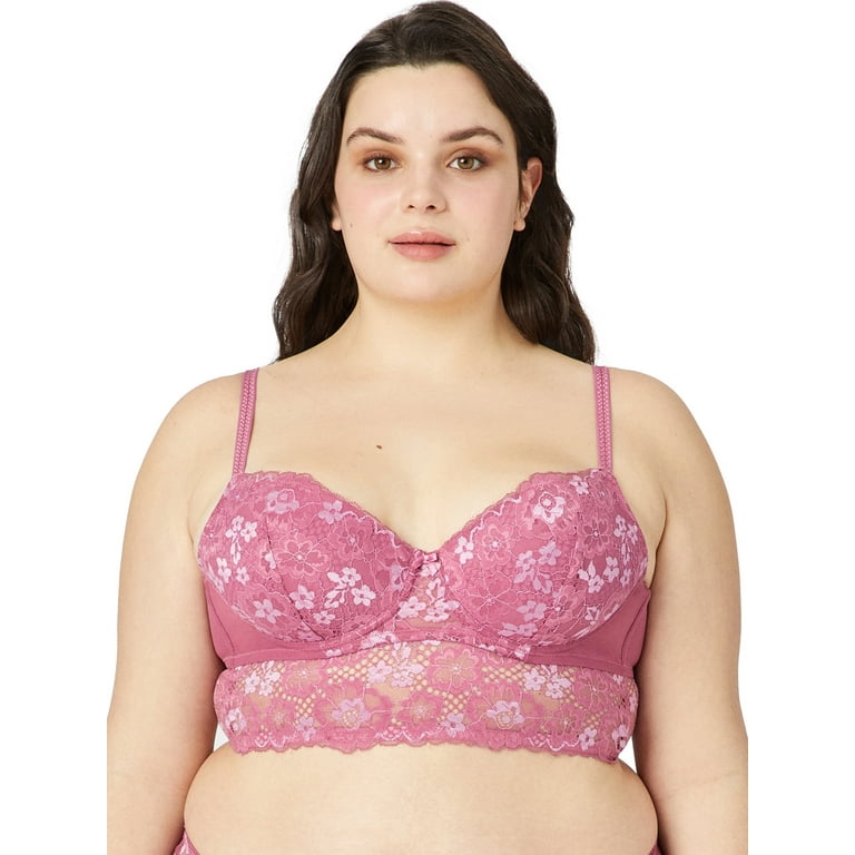 Adored by Adore Me Women’s Payal Longline Underwire Floral Lace Demi Cup Bra