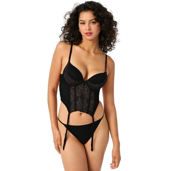 Adored by Adore Me Women's Reina Push Up Corset and G-String Thong Set, Sizes S-3X