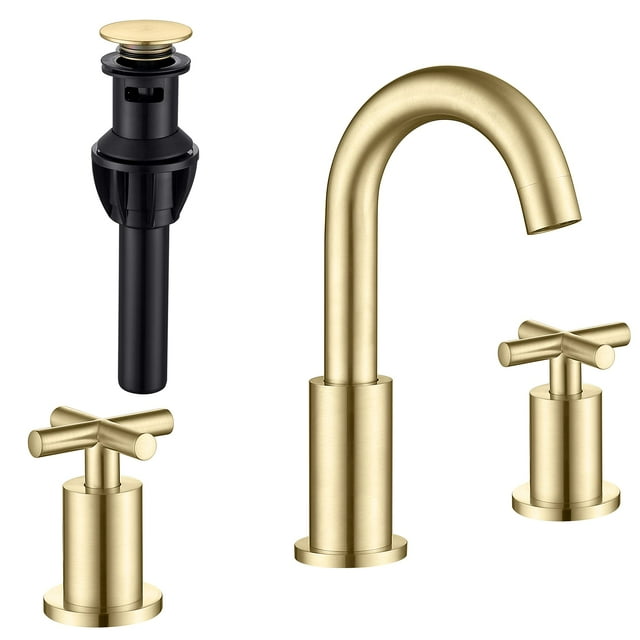 Adorer 8 Inches Widespread Bathroom Faucet 3 Hole Brushed Gold Bathroom Sink Faucet With Pop Up 1280