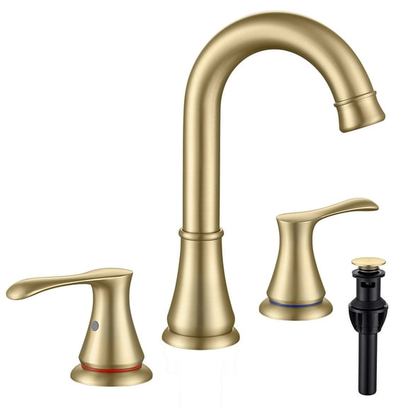 Adorer Bathroom Faucet for Sink 3 Hole with Pop-up Drain, 2 Handle 8 inch Brass Widespread Bathroom Sink Faucet, Brushed Gold Basin Faucet Taps Mixer