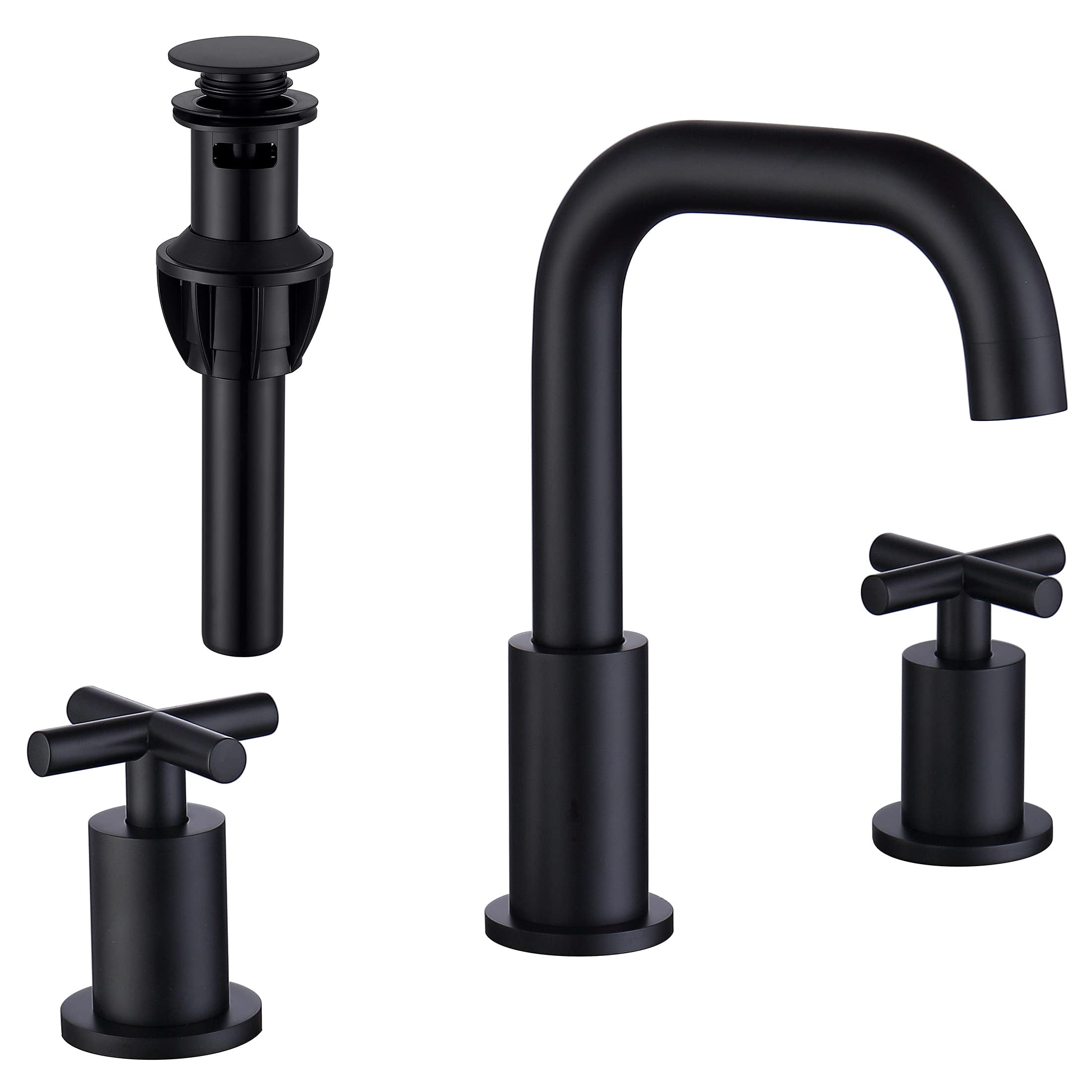 Adorer Matte Black 8 Inches Bathroom Faucet with Pop-up Drain, 2 Handle ...