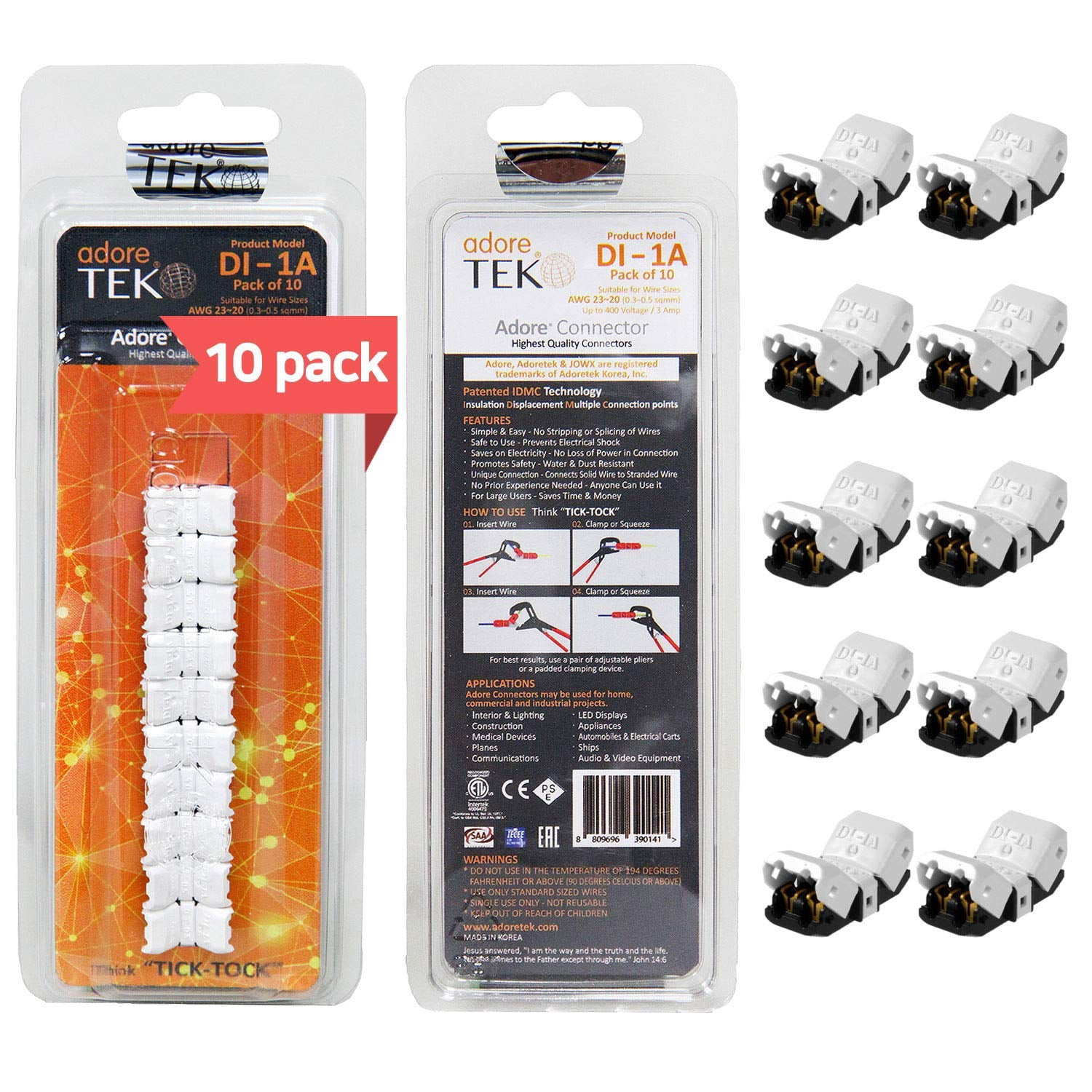 Adoretek Dual-Type Wire Connector [DI-1A] NO Need to Peel NO-Splice NO ...