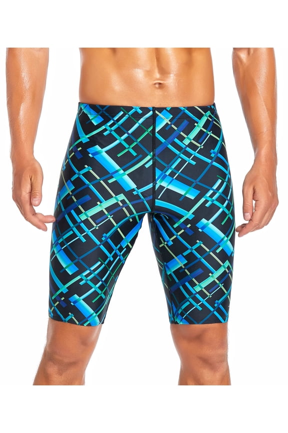 Boy's/Men's Printed Cross Puzzle Swim Jammer (MJ017) - Green Combo - 28