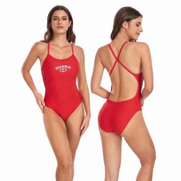 Adoretex Girl's/Women's Guard Cross Back One Piece Swimsuit (FGP07) - Red - 44