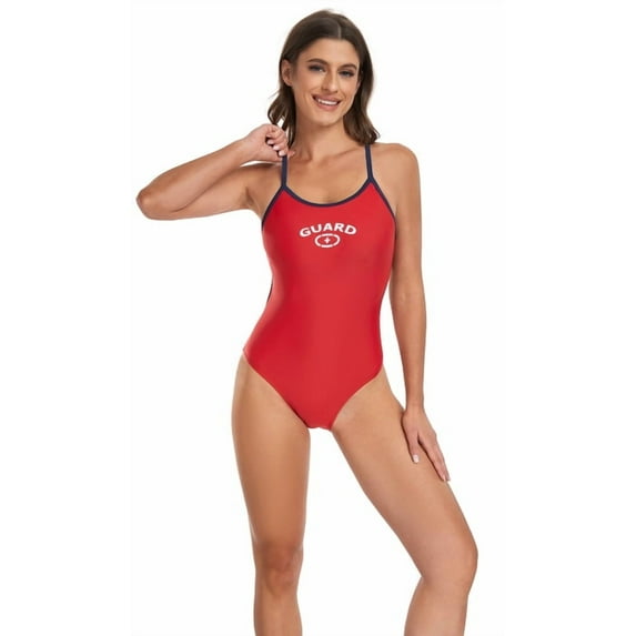 Adoretex Women’s Guard Thin Strap Crossback One-Piece Swimsuit – Specially Designed for Female Guard Uniform - FGP07 - Red/Navy - 38