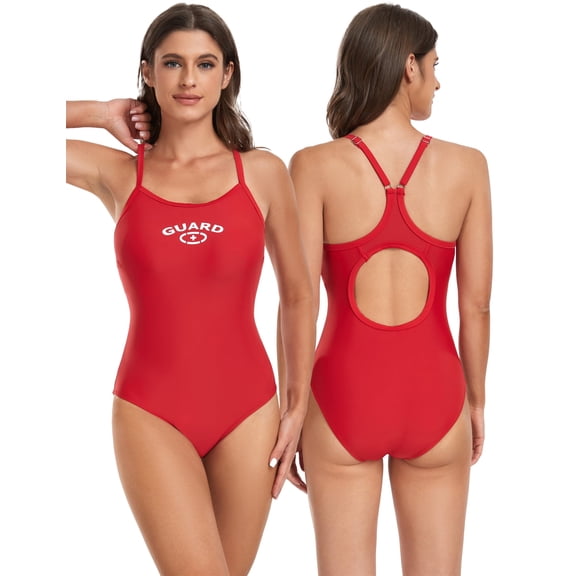 Adoretex Girl's/Women's Guard Thin Strap Swimsuit with Padded Bra (FGN30) - Red - S