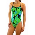 thumbnail image 1 of Adoretex Girl's/Women's Printed One Piece Thin Strap Athletic Swimsuit (FN036A) - Green - 38, 1 of 3
