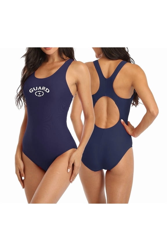 Girl's/Women's Guard Wide Straps One Piece Swimsuit, Fit Back Style Fully Lined Bathing Suit with Removable Padding Cups for Girls and Womens - FGP15 - Navy - 28