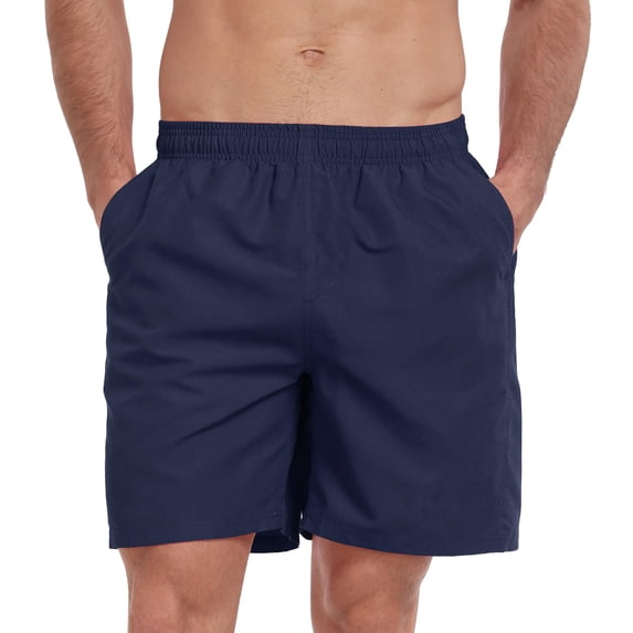 Adoretex Men's Solid Swim Board Shorts with Mesh Liner, Elastic Waistband Swim Trunks with Two Side Pockets for Adult - M0002 - Navy - M