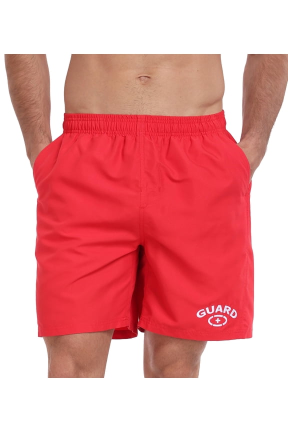 Men's Guard 18" Swim Board Shorts, Lightweight Polyester Quick Dry Swim Trunks with Mesh Liner (MG002) - Red - Small