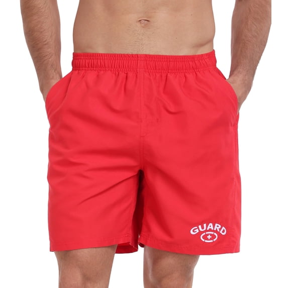 Adoretex Men's Guard 18" Swim Board Shorts, Lightweight Polyester Quick Dry Swim Trunks with Mesh Liner (MG002) - Red - Small
