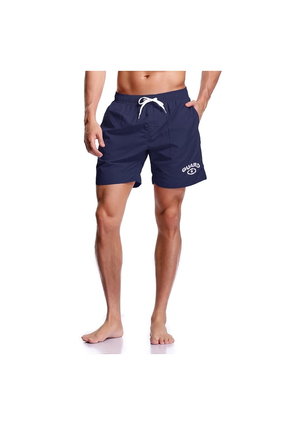 Men's Guard Mesh Lining Pockets Swim Trunks Swimsuit (MG012) - Navy - L