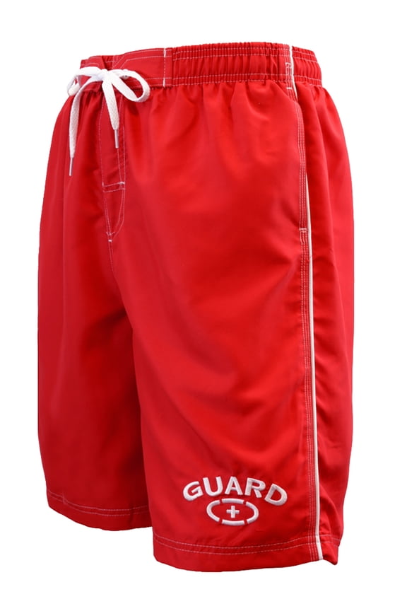Men's Guard Swim Board Short Swim Trunk with Mesh Liner in Red, Size Small
