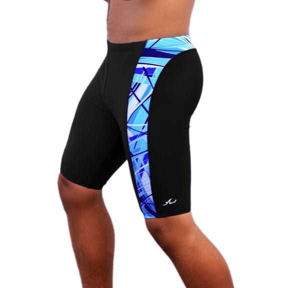 Adoretex Men's Pro Athletic Training Swim Jammers, Printed Durable and Long-Lasting Swimsuit for Boys and Men-MJ013-Black/Blue-26