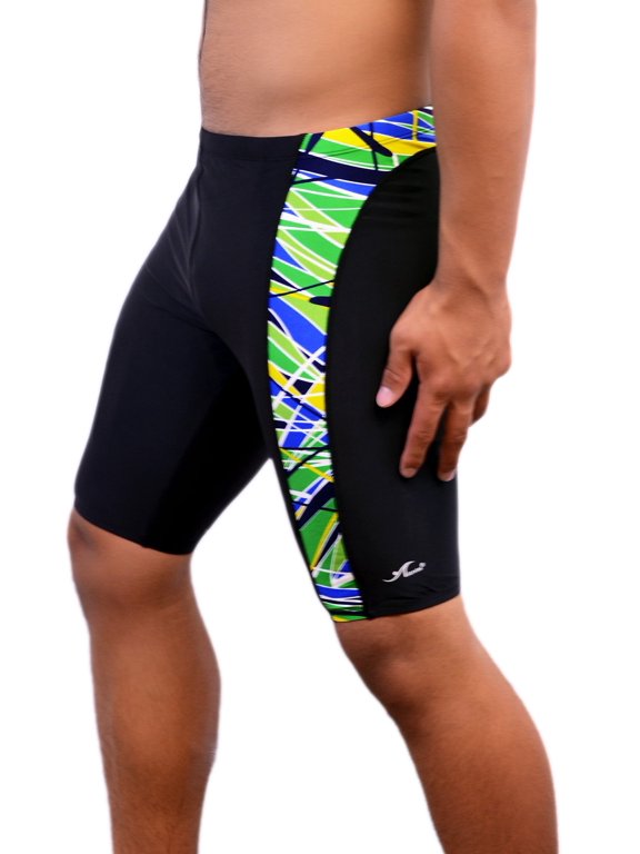 Men's Pro Athletic Training Swim Jammers, Printed Durable and Long-Lasting Swimsuit for Boys and Men-MJ013-Black/Kelly Green-40