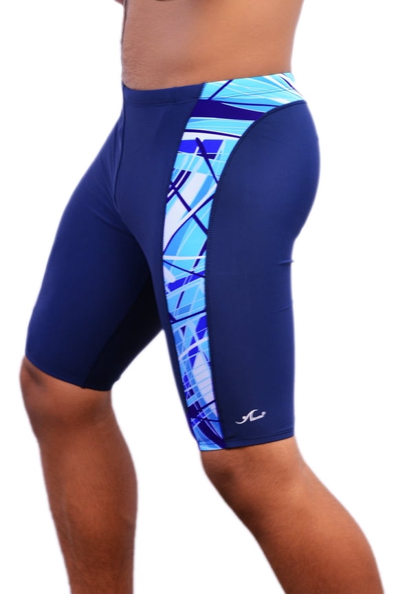 Men's Pro Athletic Training Swim Jammers, Printed Durable and Long-Lasting Swimsuit for Boys and Men-MJ013-Navy/Teal-34