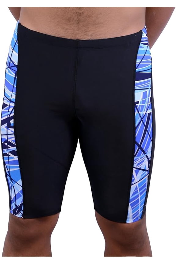 Men's Pro Athletic Training Swim Jammers, Printed Durable and Long-Lasting Swimsuit for Boys and Men-MJ013-Black/Blue-22