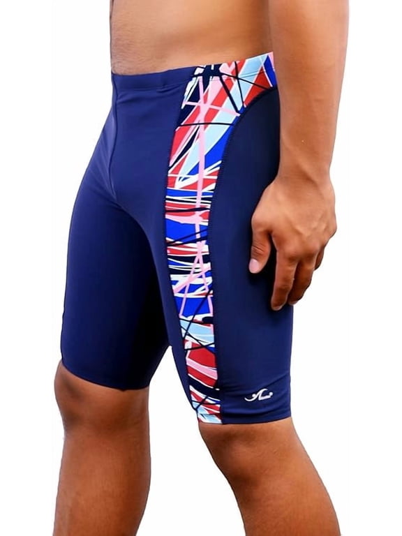 Men's Pro Athletic Training Swim Jammers, Printed Durable and Long-Lasting Swimsuit for Boys and Men-MJ013-Navy/Combo-22