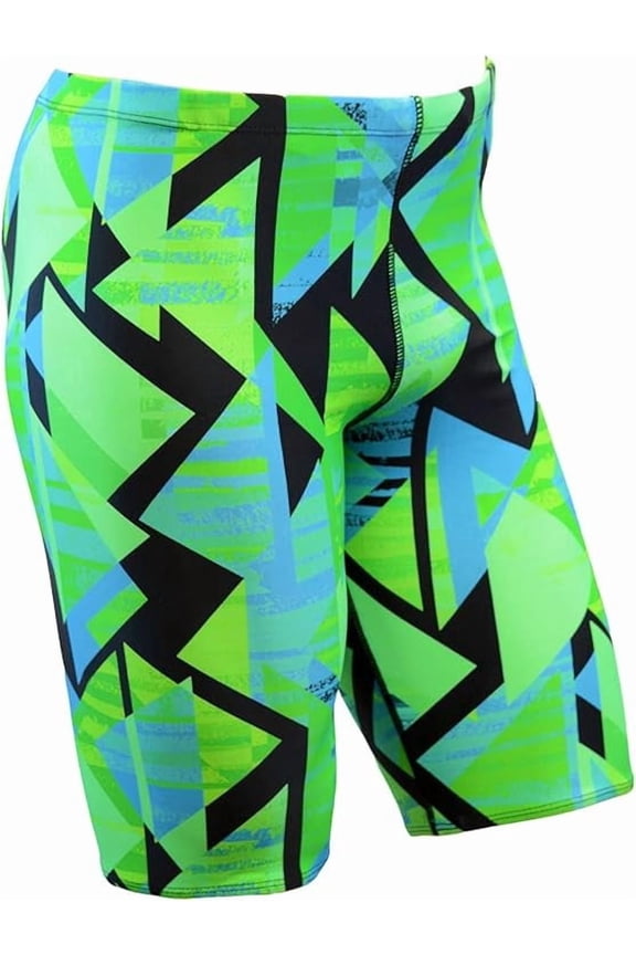 Men's Pro Athletic Training Swim Jammers, Printed Durable and Long-Lasting Swimsuit for Boys and Men (MJ014) Green Combo-34