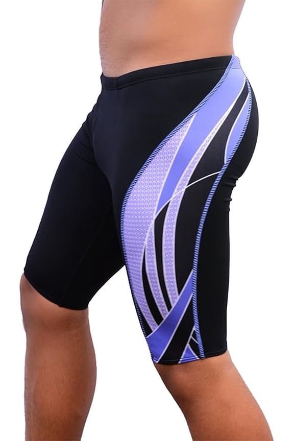 Men's Side Wings Jammer Swimsuit (MJ009) - Black/Purple - 34
