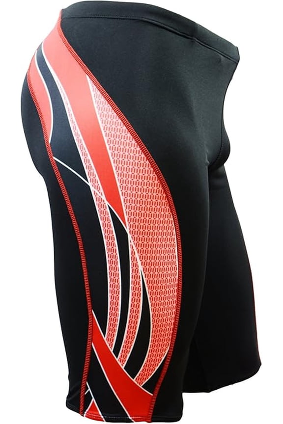 Men's Side Wings Jammer Swimsuit (MJ009) - Black/Red - 34