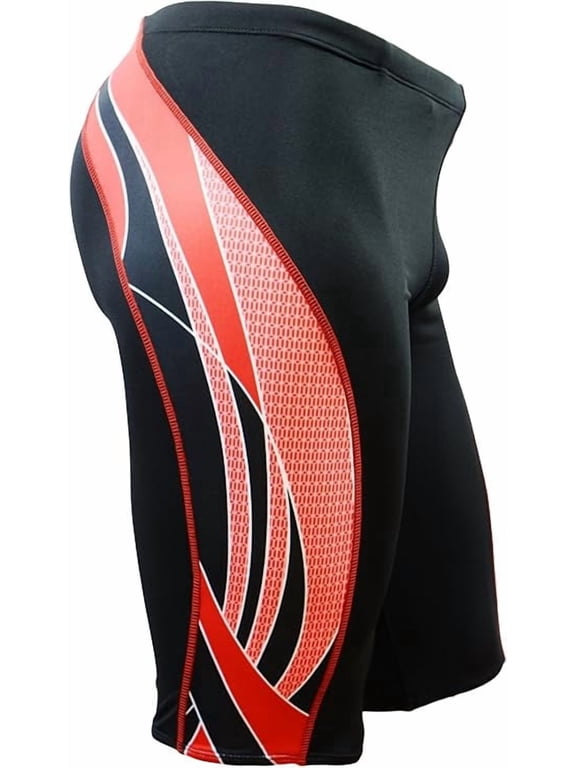 Men's Side Wings Jammer Swimsuit (MJ009) - Black/Red - 34