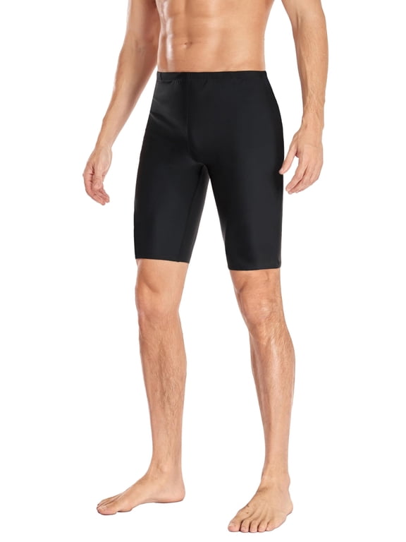 Boy’s and Men’s Pro Athletic Solid Swim Jammers, Competition Practice Training Swimsuit for Kids and Adults (MJ001) - Black - 36