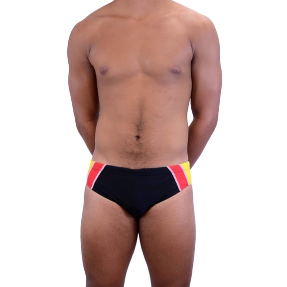 Adoretex Boy's/Men's Swim Briefs Sport Racer Swimsuit (MR004) - Black/Red/Yellow - 26