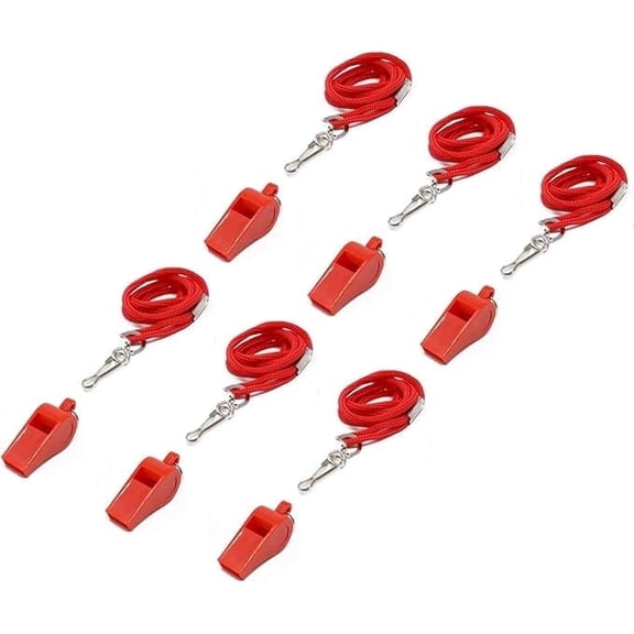 Adoretex Sport Guard Pea Coach Plastic Whistle with Lanyard, Red Color - WK003S - Six Pack