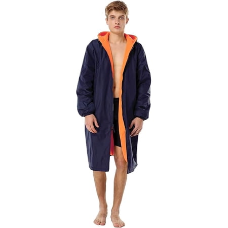 Adoretex Unisex Waterproof Swim Parka, Quick-dry Warm Coat Water Sports Jacket for Adults & Kids-PK005-Navy/Orange-YXL