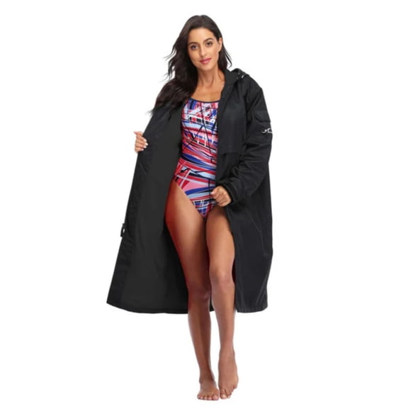 Adoretex 100% Waterproof Swim Parka, Hooded Warm Scuba Coat Surf Jacket for Men and Women (PK008) - Black/Black - XXS