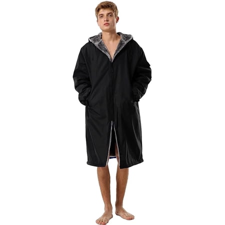 Adoretex Unisex Faux Fur Waterproof Swim Parka Change Robe – Ultra-Warm, Lightweight Sport Outerwear for Kids and Adults (PK003) - Black - AXS