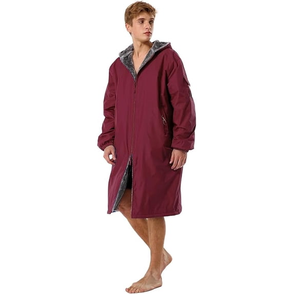 Adoretex Unisex Faux Fur Waterproof Swim Parka Change Robe – Ultra-Warm, Lightweight Sport Outerwear for Kids and Adults (PK003) - Maroon - AS
