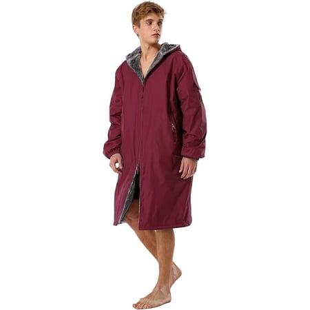 Adoretex Unisex Faux Fur Waterproof Swim Parka Change Robe – Ultra-Warm, Lightweight Sport Outerwear for Kids and Adults (PK003) - Maroon - AXS