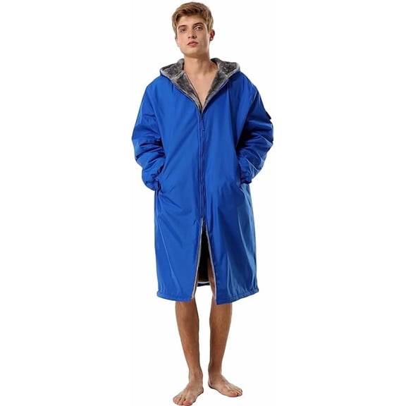 Adoretex Unisex Faux Fur Fleece Lined Waterproof Swim Parka Change Robe – Ultra-Warm, Lightweight Sport Outerwear for Kids and Adults (PK003) - Royal - AL