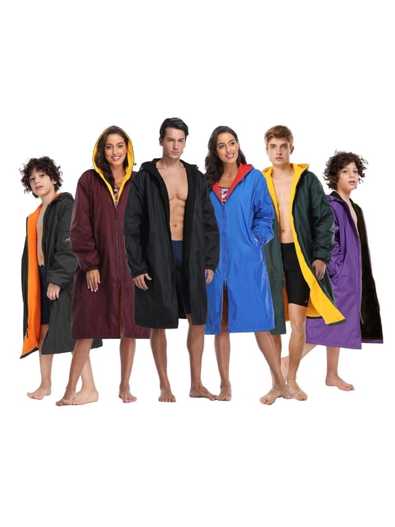 Unisex Waterproof Swim Parka, Quick-dry Warm Coat Water Sports Jacket for Adults & Kids-PK005-Purple/Yellow-AM