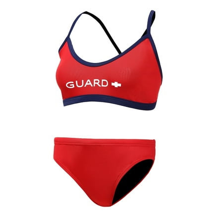 Adoretex Women's Guard Cross Back Workout Bikini Two-Piece Swimsuit in Red/Navy, Size Medium