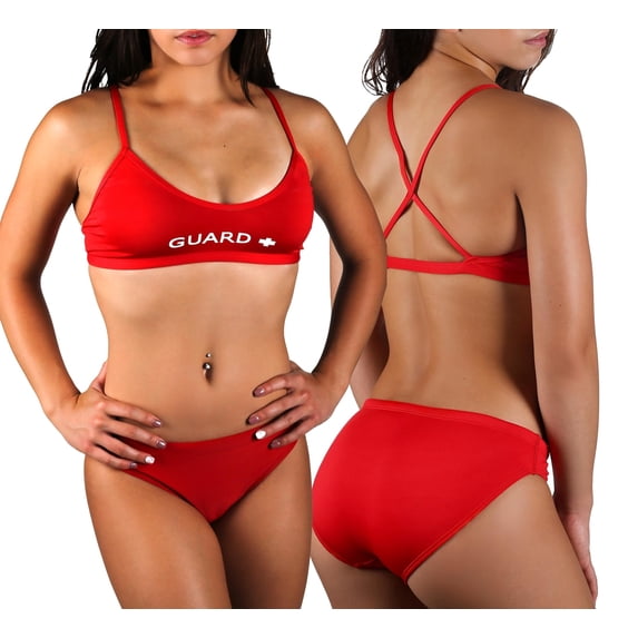 Adoretex Women's Guard Cross Back Workout Bikini, Athletic Guard Two Piece Swimsuit Set for Girls and Women (FGP08)-Red-M