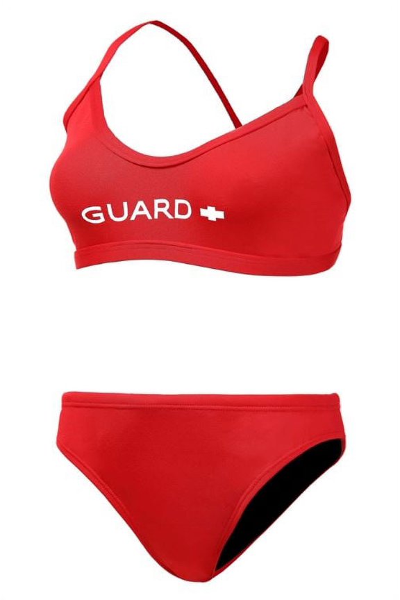 Women's Guard Cross Back Workout Bikini Two-Piece Swimsuit in Red, Size Medium