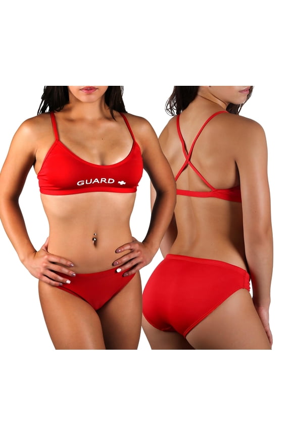 Women's Guard Cross Back Workout Bikini, Athletic Guard Two Piece Swimsuit Set for Girls and Women (FGP08)-Red-S
