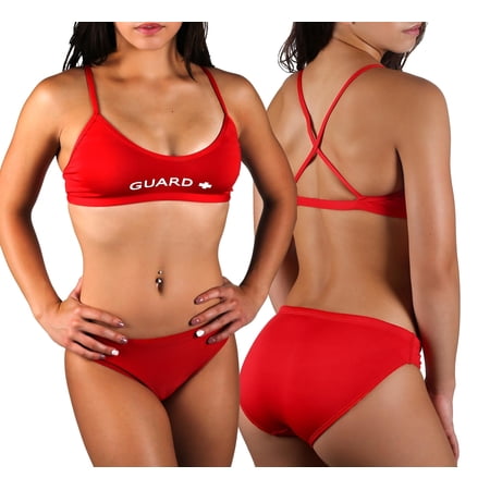 Adoretex Women's Guard Cross Back Workout Bikini, Athletic Guard Two Piece Swimsuit Set for Girls and Women (FGP08)-Red-XS